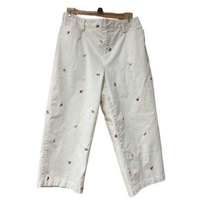 Rafaella White With Embroidered Flower Pants Slack Cotton Stretch